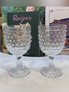 Pair of pressed glass hobnail goblets
